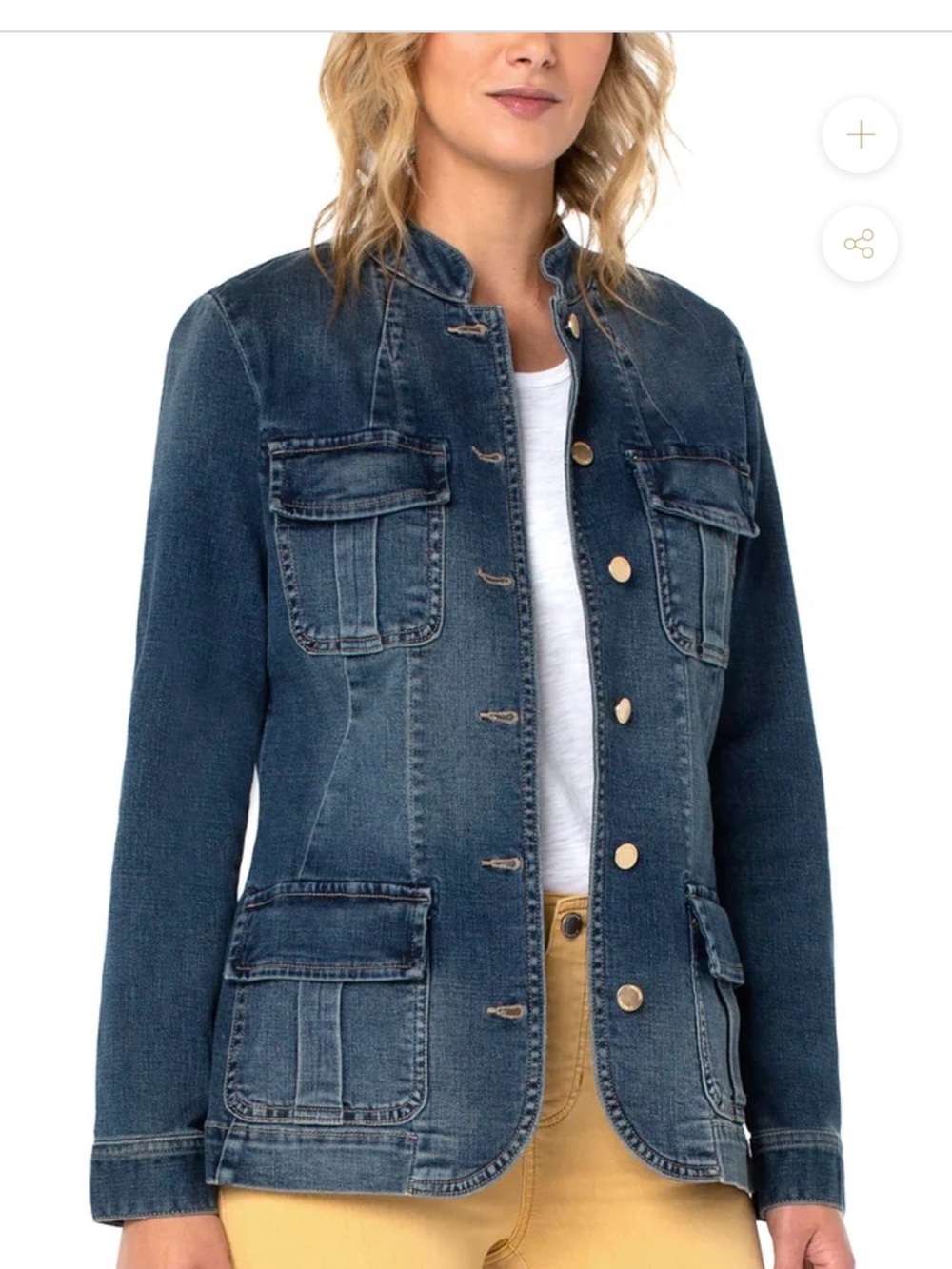 Liverpool Dark Blue Denim Military-Style Jean Jacket